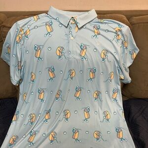 Tipsy Elves Light Blue Golf Polo with Hot Dog Print